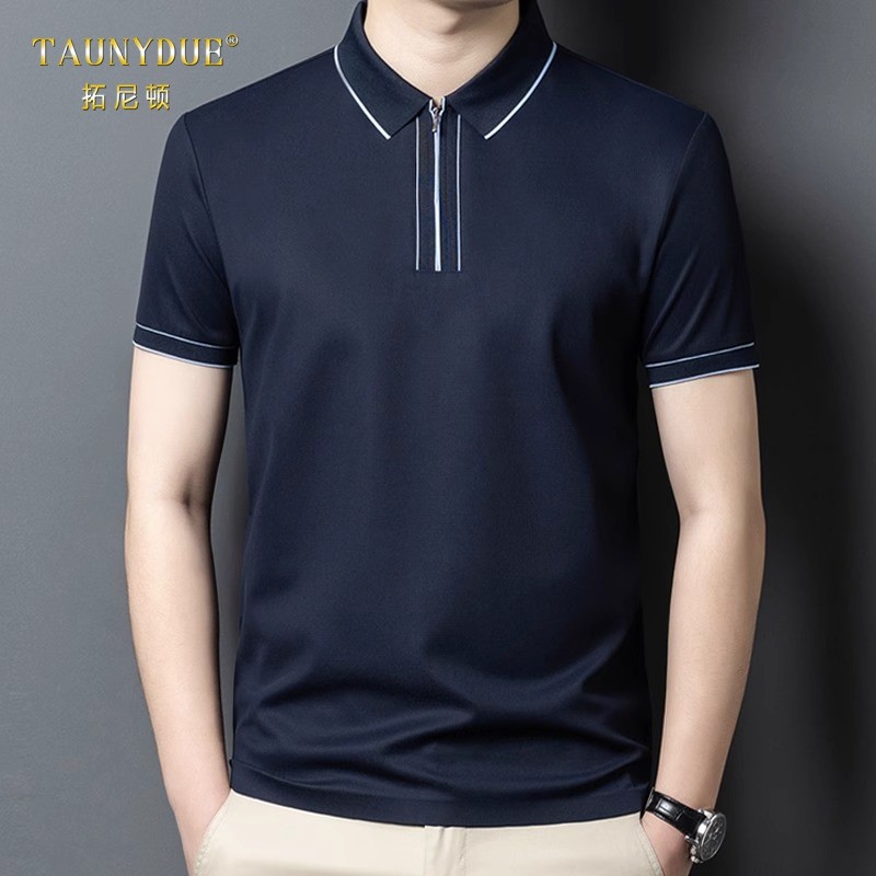 藏青薄款宽松冰丝polo衫男士2025