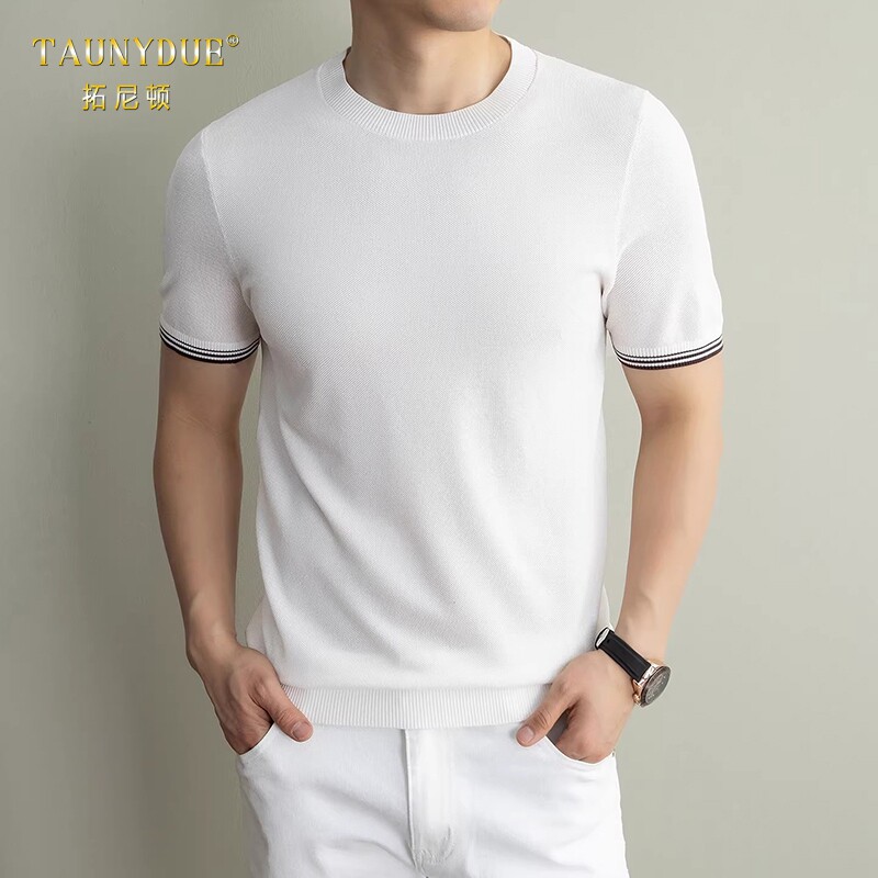 TAUNYDUE针织衫半袖男士2026新款薄款春夏秋季圆领体恤潮短袖T恤