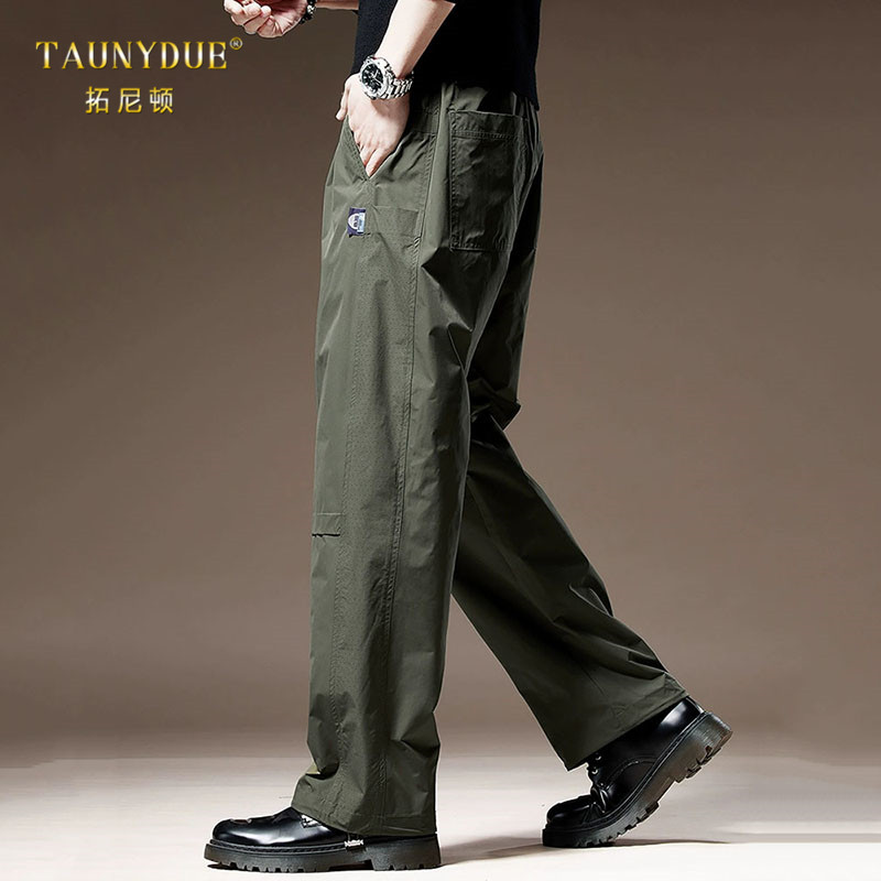 高端军绿色复古阔腿工装伞兵裤男士春季时尚宽松直筒冰丝休闲裤