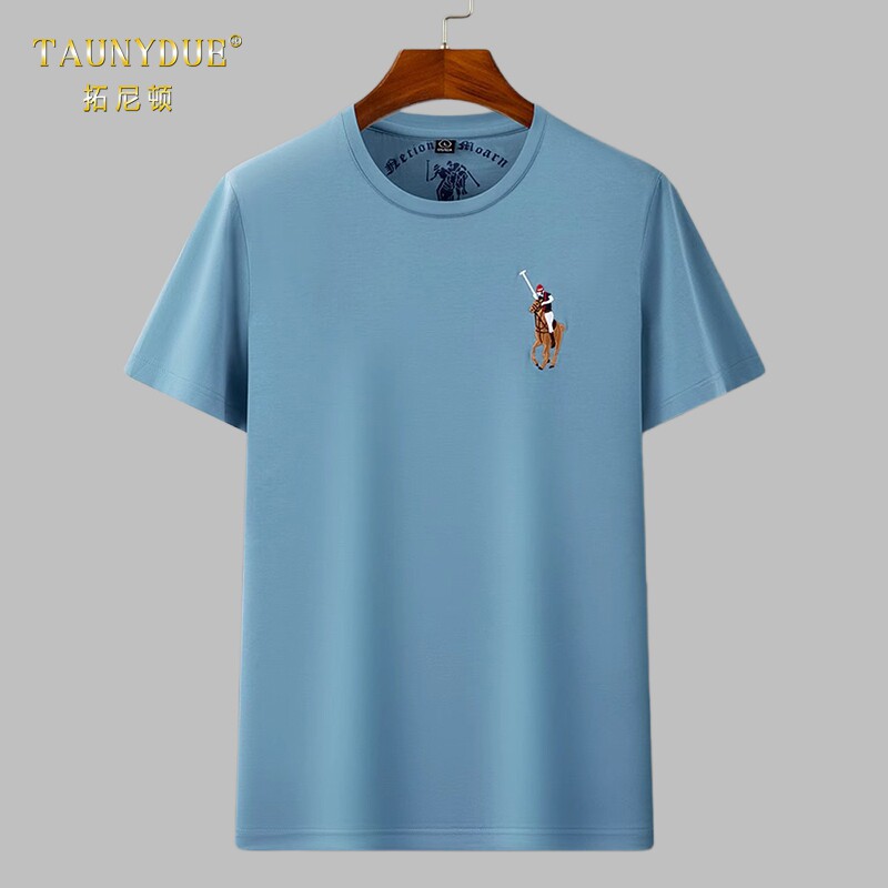 保罗·奢伦多t恤男士圆领纯棉短袖休闲刺绣中年半袖打底体恤夏季