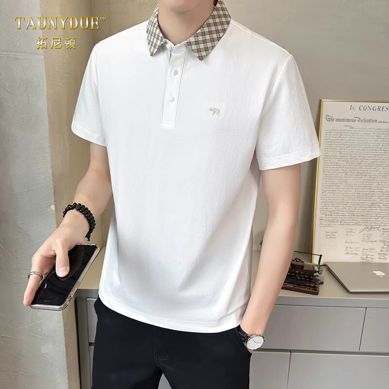 TAUNYDUE清新夏日撞色POLO衫男2026新款修身冰丝凉感翻领短袖T恤