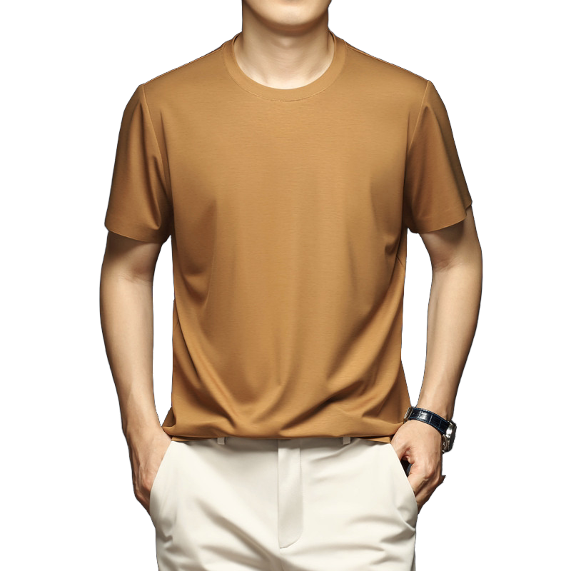 高端莫代尔冰丝闲圆领短袖T恤男