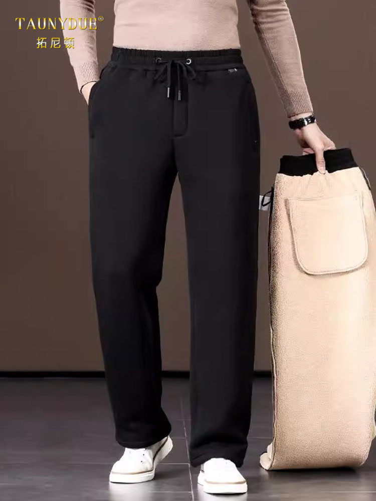 彷羊羔绒裤子高腰加绒加厚休闲裤男冬季男中年爸爸外穿棉裤运动裤