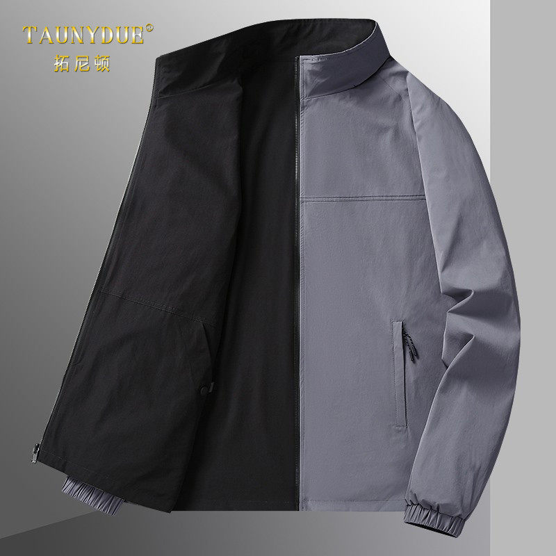 商务休闲立领夹克外套男士春秋薄款中老年爸爸休闲行政外套男士