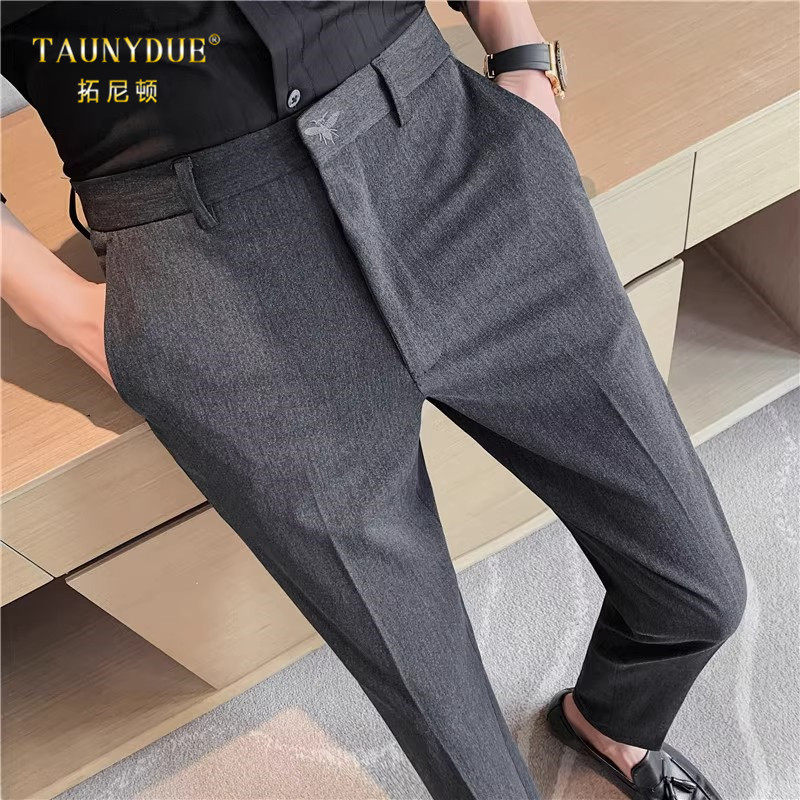 休闲刺绣修身直筒西裤男士秋冬季西装裤高级感垂感西服长裤子男款