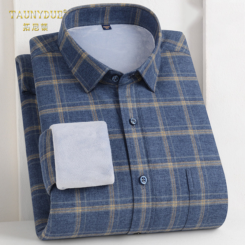 纯棉格子保暖衬衫长袖男士冬季商务休闲百搭宽松纯棉加绒衬衣男款