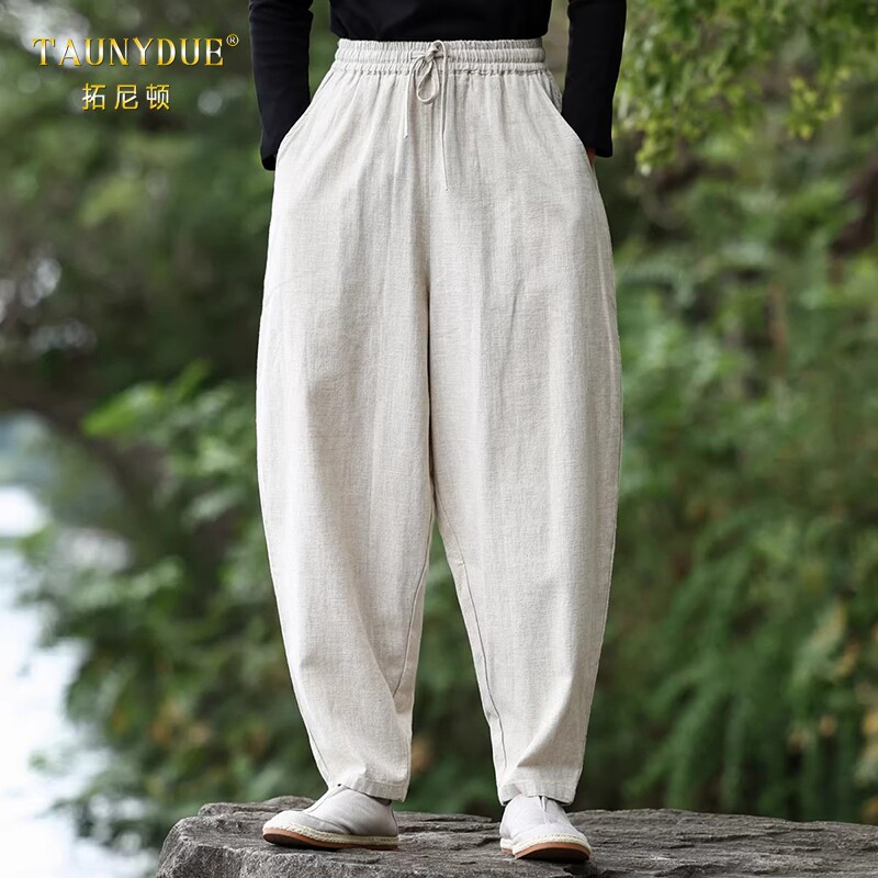 TAUNYDUE男士棉麻哈伦裤春季大码