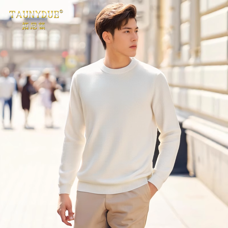 圆领宽松针织打底保暖羊绒衫男士秋冬季男款羊绒长袖纯色毛衣男