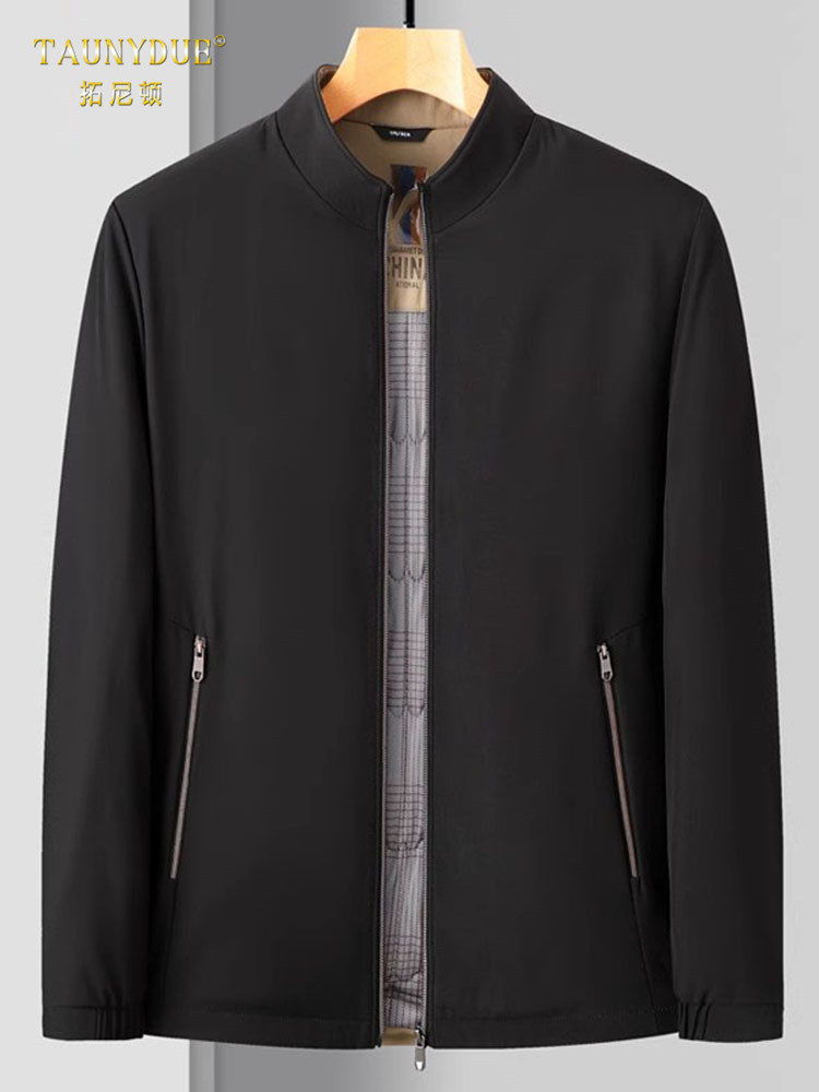 纯色立领夹棉轻薄款保暖夹克男士秋冬季中老年男装棉服冬装厚外套