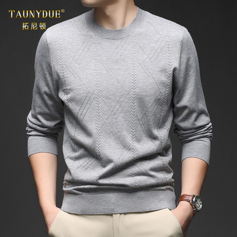 TAUNYDUE高端圆领毛衣男士春秋季2025新款薄款打底针织衫长袖t恤