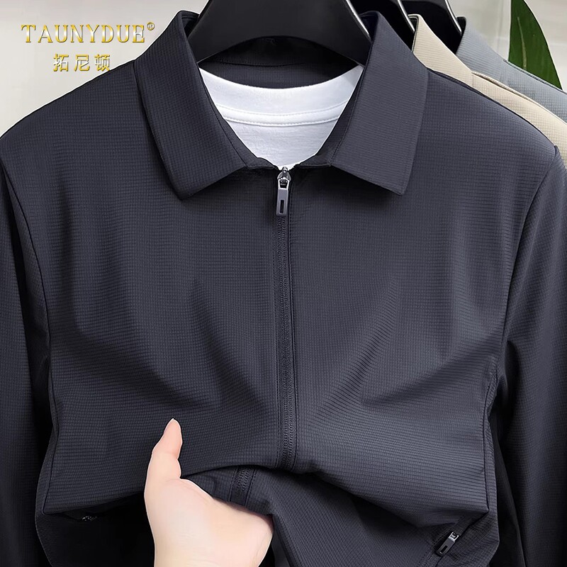 TAUNYDUE冰丝防晒服男士夏季轻薄透气皮肤衣休闲翻领夹克外套男装