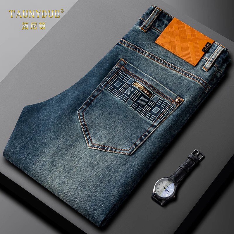 夏季高端男士蓝色复古牛仔裤2025新款潮修身薄款休闲裤男款长裤