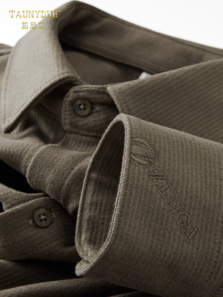 磨毛保暖修身加绒加厚刺绣衬衫男士秋冬长袖口2024新款上衣衬衣男