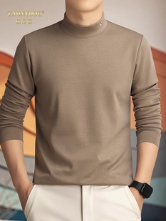 男士 秋衣上衣新款 半高领长袖 卫衣2025男装 T恤丝光棉打底衫 秋冬季