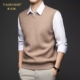 TAUNYDUE男士 100纯山羊绒背心秋冬马甲V领条纹提花针织衫 马夹毛衣