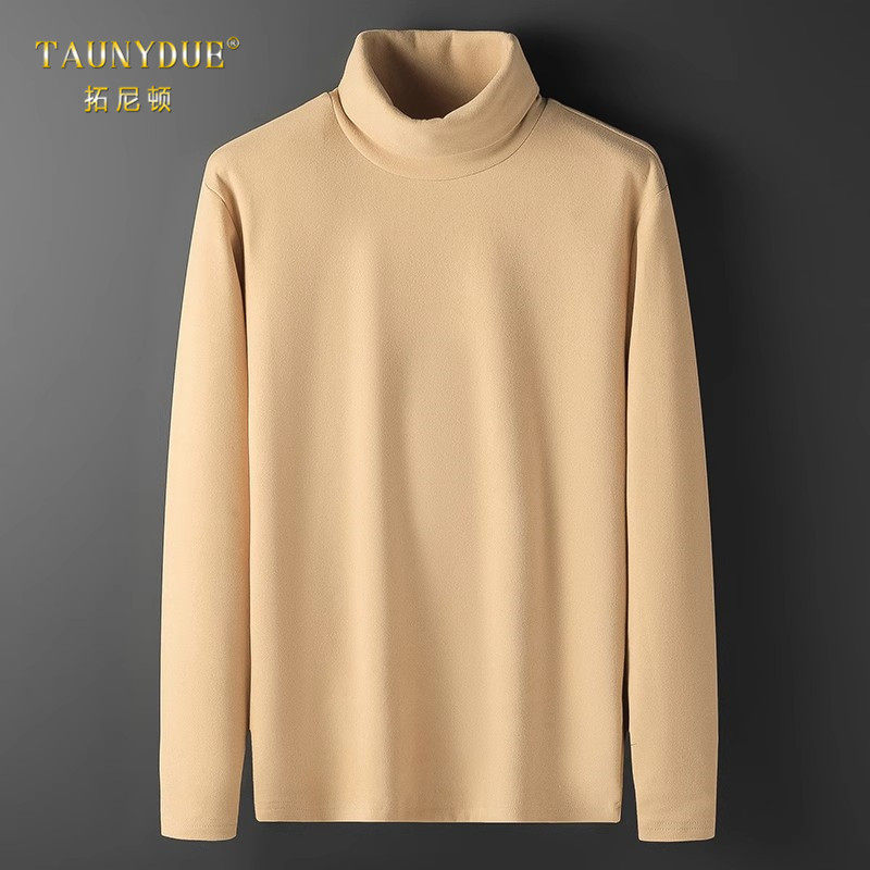 纯色双面德绒保暖高领打底衫男士秋冬长袖T恤修身加厚内搭上衣男