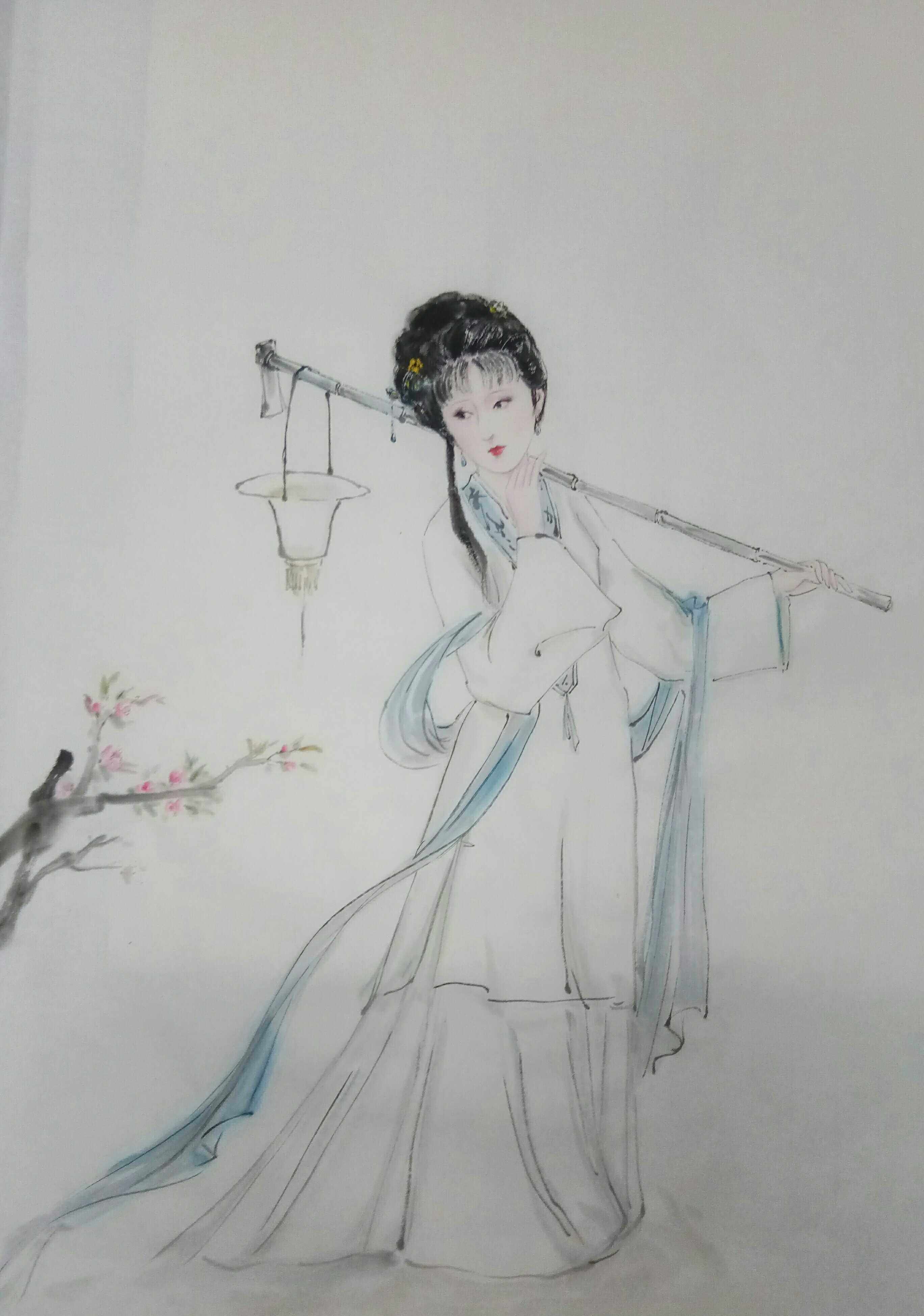 国画写意人物仕女红楼梦黛玉葬花纯手绘超低价收藏佳品