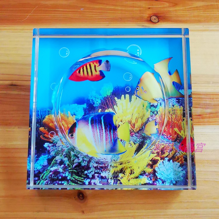 实用时尚水晶玻璃烟灰缸创意礼品精品高档海底世界彩印家居摆件
