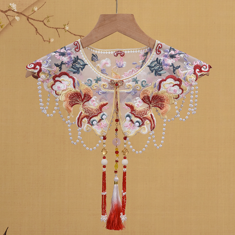 绝美旗袍云肩重工珍珠流苏假衣领