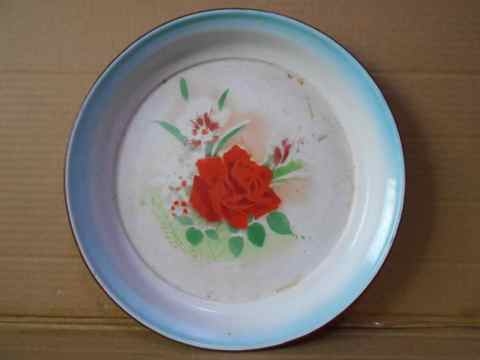 划痕多60-70年代石榴30厘米搪瓷盘旧茶盘老式茶具影视