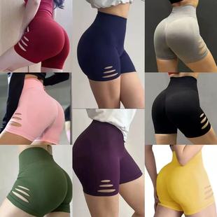 欧美新品 巨显臀女夏 高腰收腹弹力透气速干跑步三分裤 运动瑜伽短裤