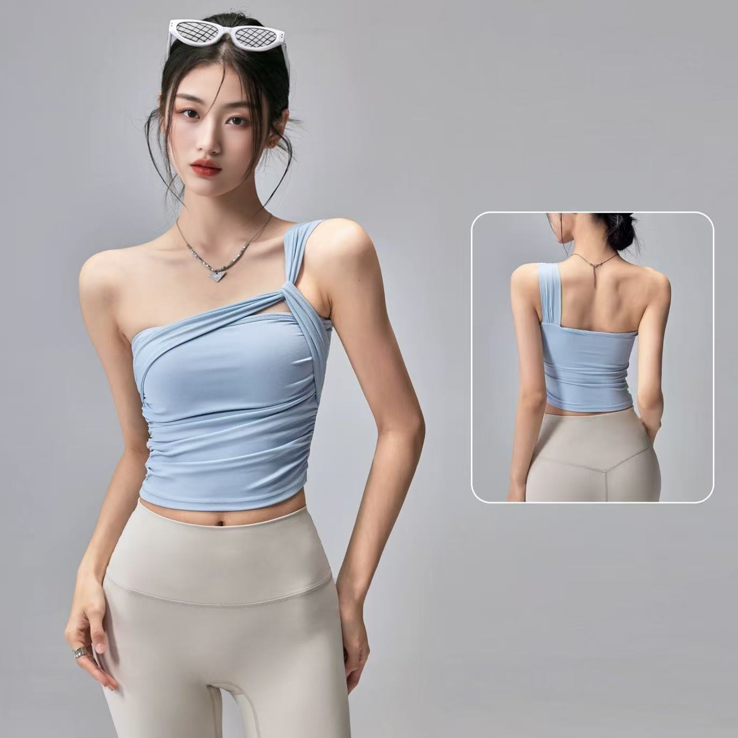 斜肩运动背心外穿瑜伽防震健身服