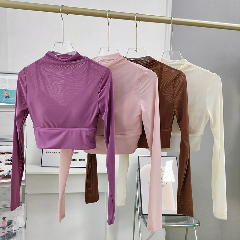 T恤运动上衣长袖带胸垫瑜伽服