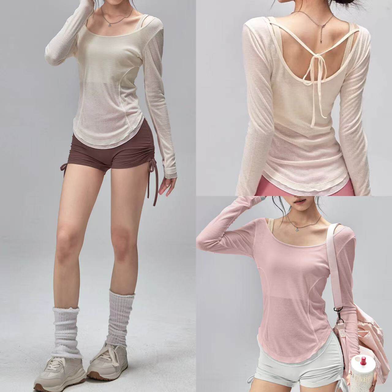 透气瑜伽服罩衫薄修身普拉提长袖