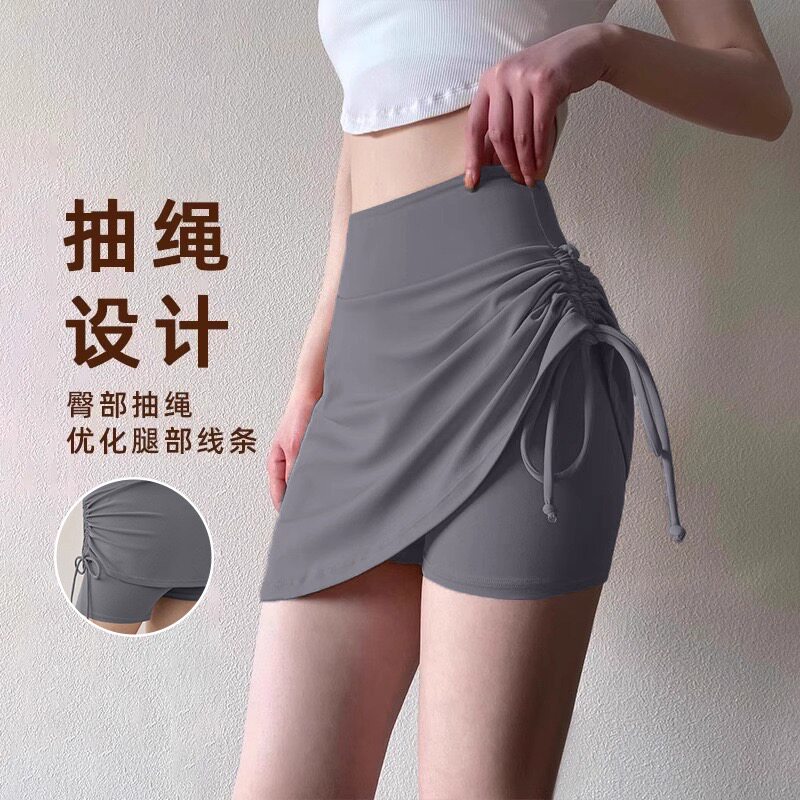 高腰防走光运动瑜伽短裙抽绳褶皱图片