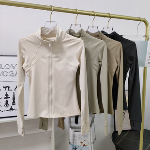 加绒运动服半高领裸感保暖瑜伽服长袖 拉链健身运动外套女透气 修身