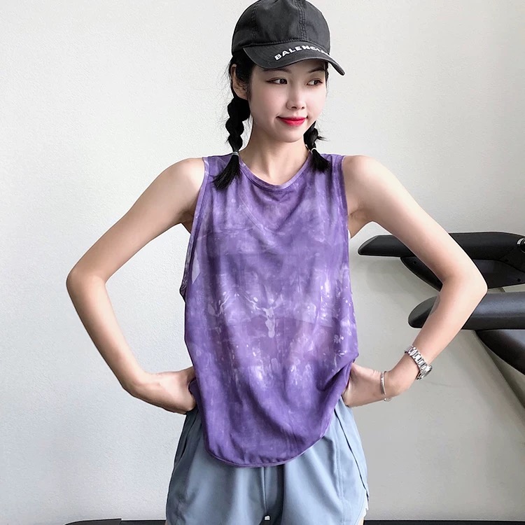 无袖女网纱透气薄款扎染宽松罩衫