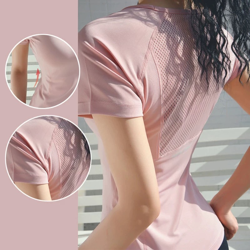 运动短袖女速干衣夏跑步健身衣瑜伽服美背网眼弹力修身训练恤