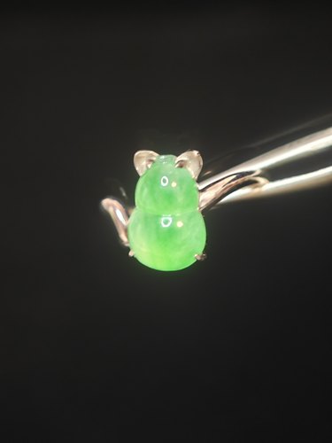 天然缅甸翡翠A货玉戒指保真镶嵌玉指环绿葫芦尾戒生日礼物