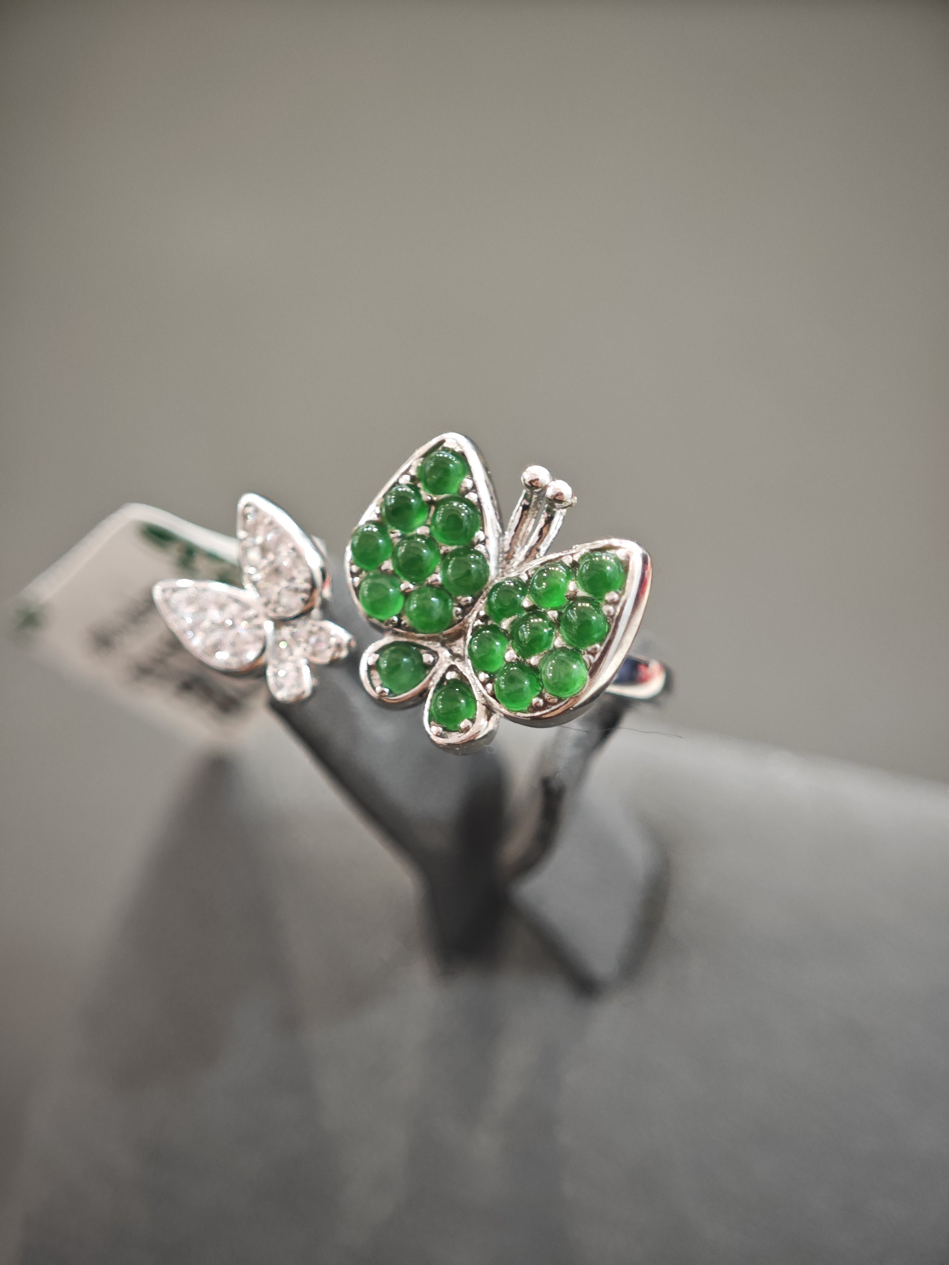 天然缅甸翡翠A货玉戒指保真镶嵌玉指环蝴蝶尾戒生日礼物送女友