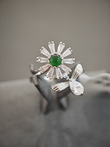 天然缅甸翡翠A货时来运转戒指保真镶嵌冰种蛋面生日礼物