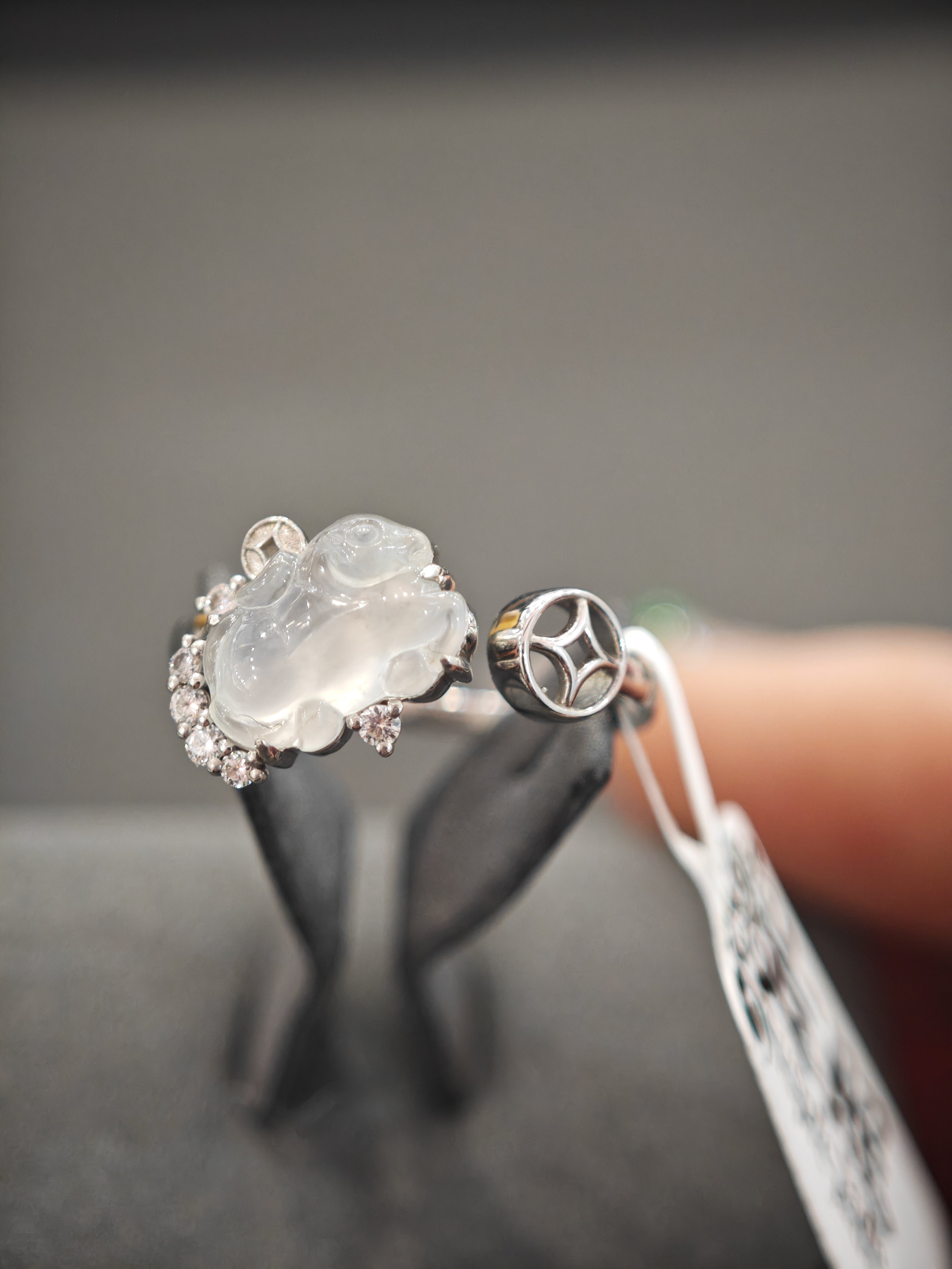 天然缅料A货设计款马上有钱左手开口戒指