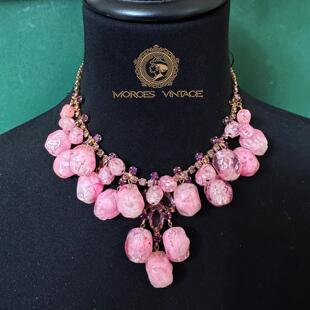 Vintage-s中古首饰50年代稀有JULIANA书本款蓝黄粉色树脂珠项链