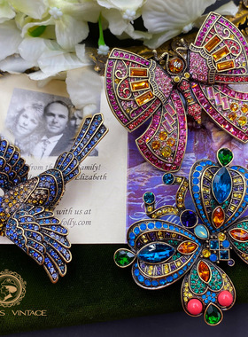 HEIDI DAUS海蒂古金色施华水晶钻翠鸟蝴蝶爱心独角兽玫瑰胸针