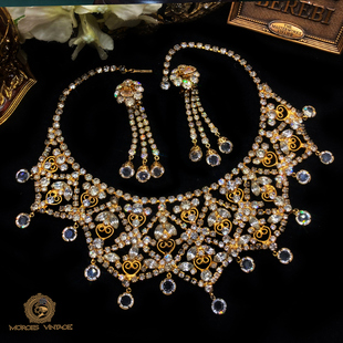 Vintage-S中古50年代JULIANA重工chacha奥地利水晶项链耳夹书本款