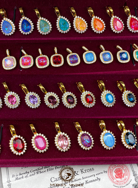 现代全新百搭防过敏镀金复古施华水晶方绿蓝红钻项链