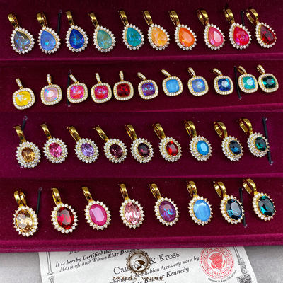 现代全新百搭防过敏镀金复古施华水晶方绿蓝红钻项链