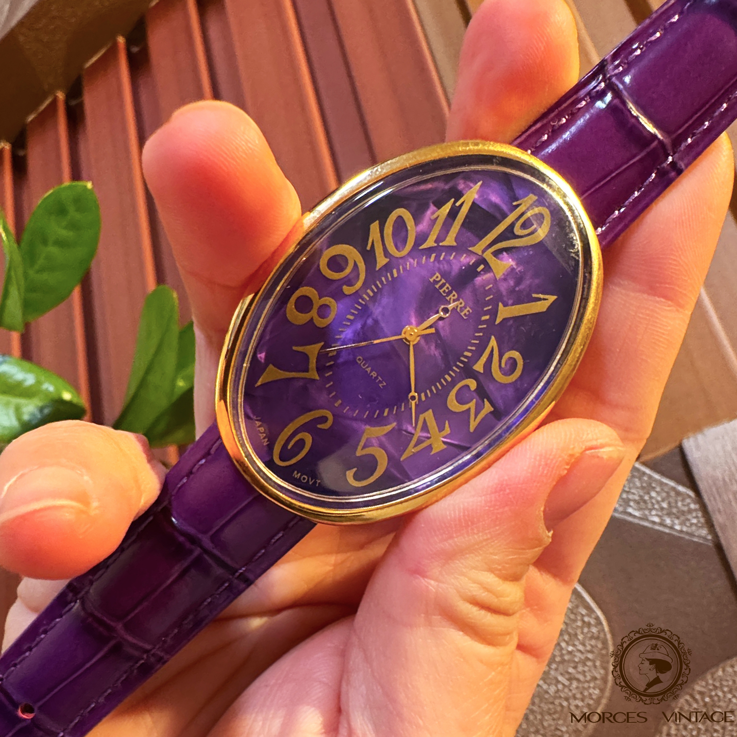 中古大紫盘椭圆盘大气石英表33