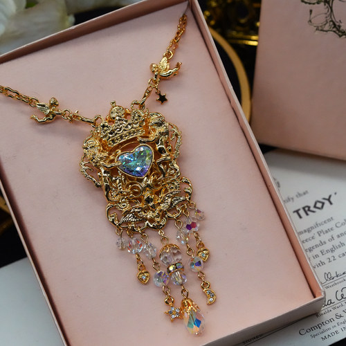 Vintage中古Kirks folly爱心皇冠狮子皇家徽章流苏吊坠项链