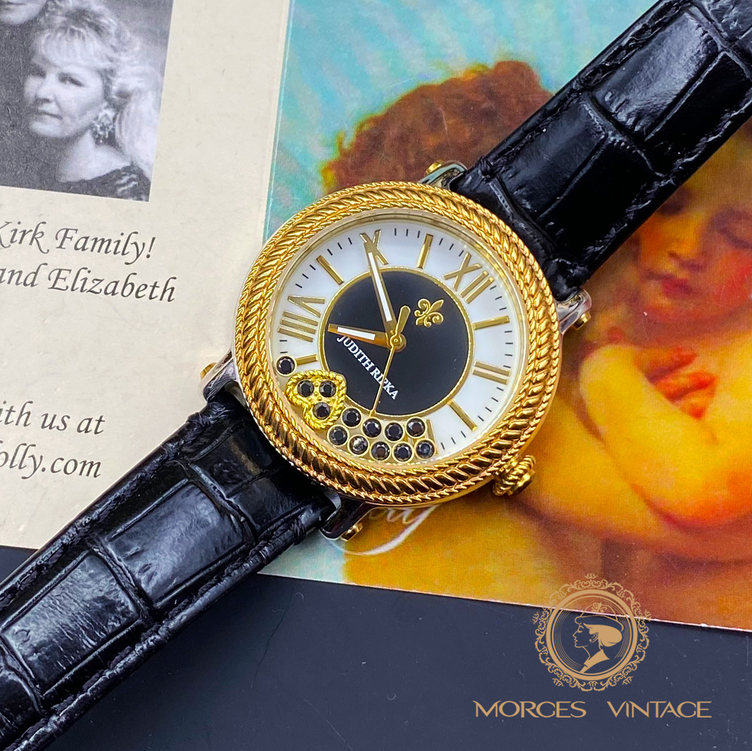 vintage中古复古古董首饰judith  ripka爱心鸢尾花石英表