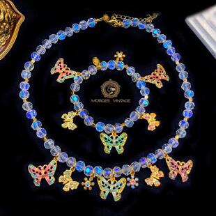 Kirks Folly手绘珐琅蝴蝶幻彩北极光玻璃珠项链手链