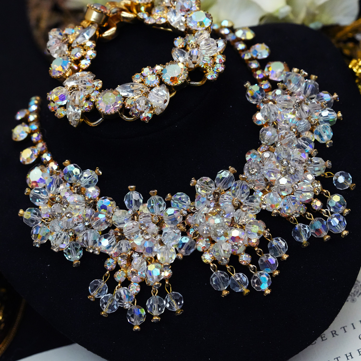 Vintage-S中古50年代JULIANA超稀有重工玻璃珠奥地利水晶项链手链