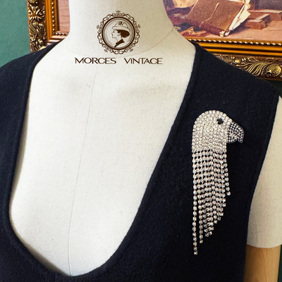 kirksfolly长流苏水晶鹦鹉胸针