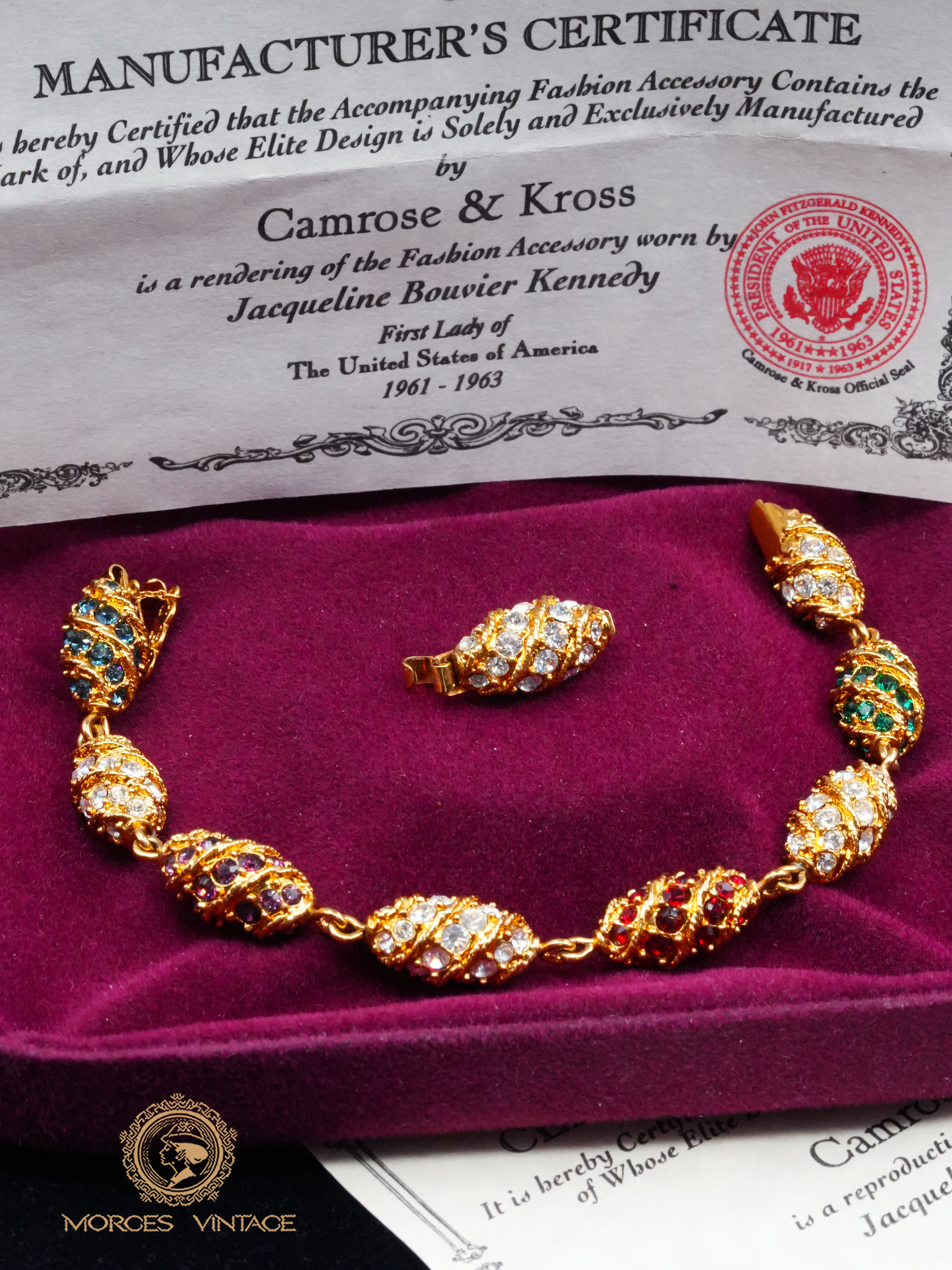 Vintage复古董首饰JBK橡果彩宝彩蛋奥地利水晶镀金手链