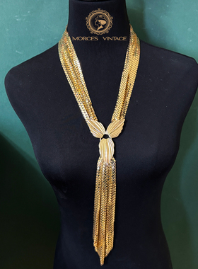 Vintage中古首饰Whiting&Davis金属瀑布网链围巾项链多种戴法