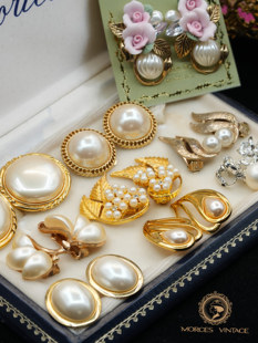 Vintage中古首饰TRIFARI浮雕MONET硬币钱币CAMEO珍珠耳环耳夹集